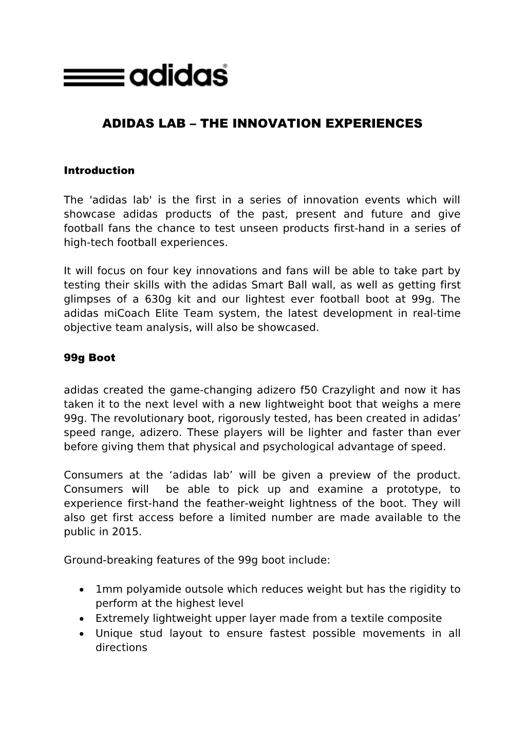 Adidas Lab the Innovation Experiences