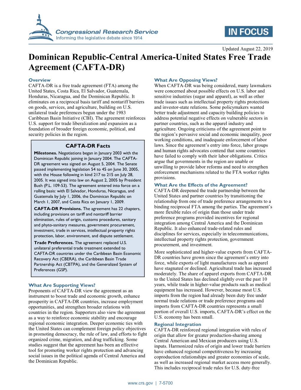 Dominican Republic-Central America-United States Free Trade Agreement (CAFTA-DR)