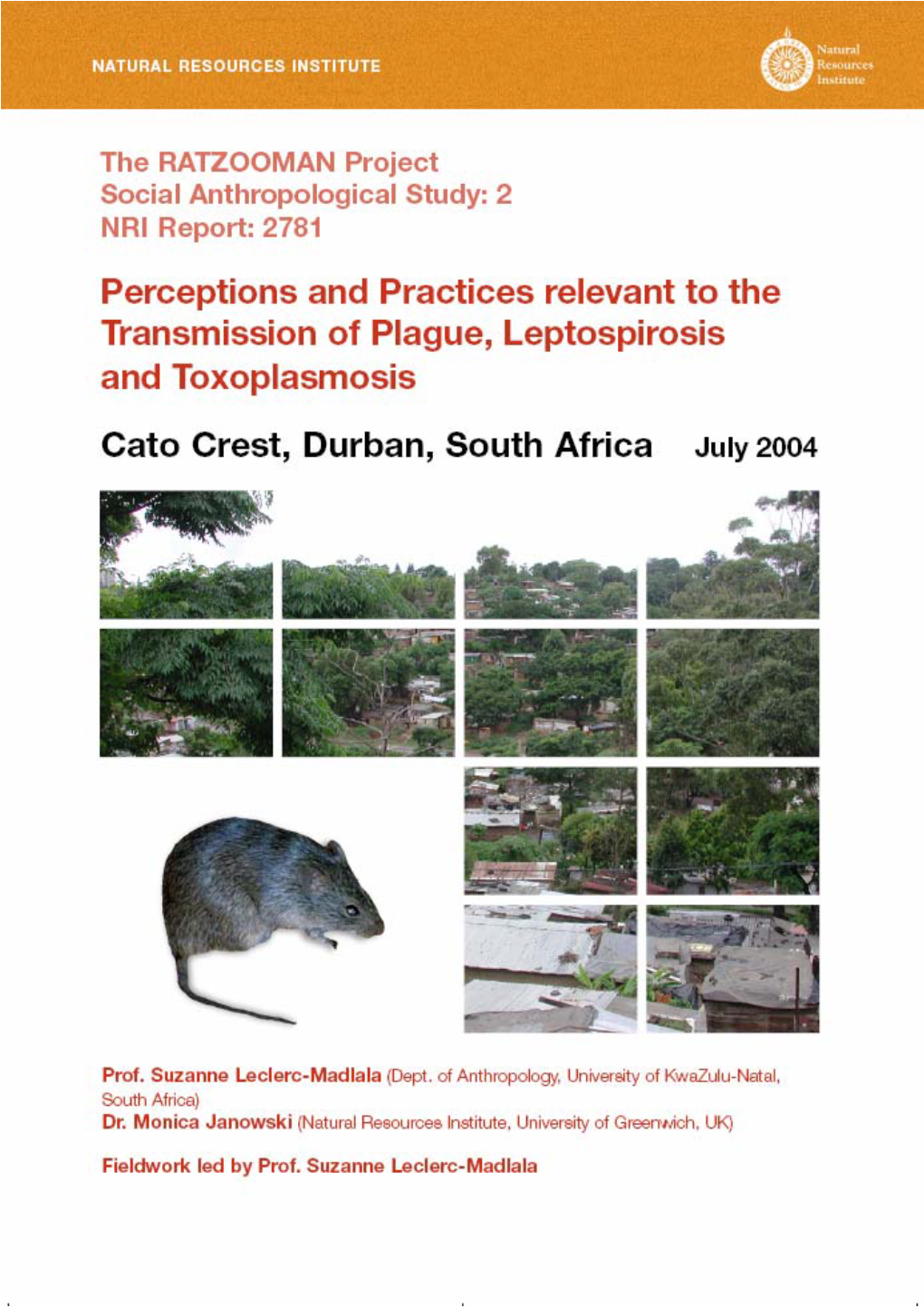 Perceptions and Practices Relevant to the Transmission of Plague, Leptospirosis and Toxoplasmosis in Cato Crest, Durban