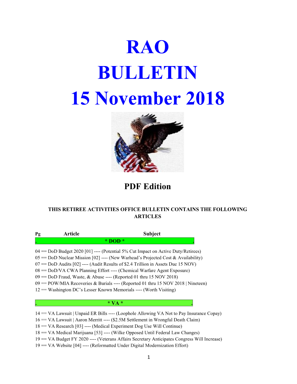 RAO BULLETIN 15 November 2018