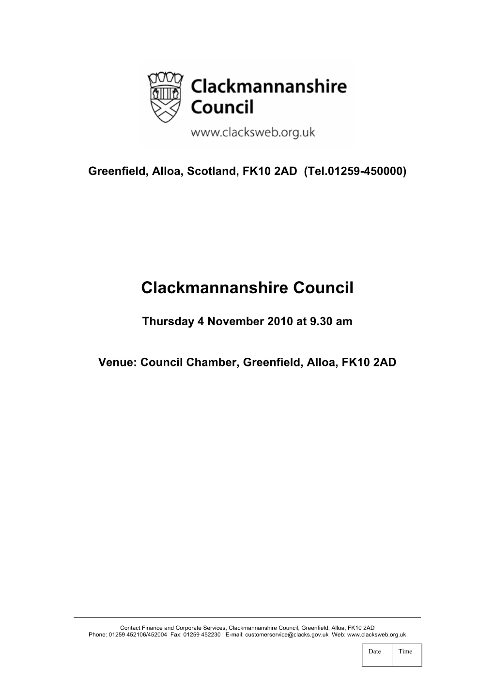 Clackmannanshire Council Agenda 4 November 2010