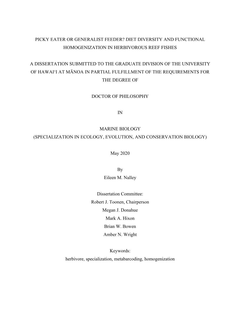 Diet Diversity and Functional Homogenization in Herbivorous Reef Fishes