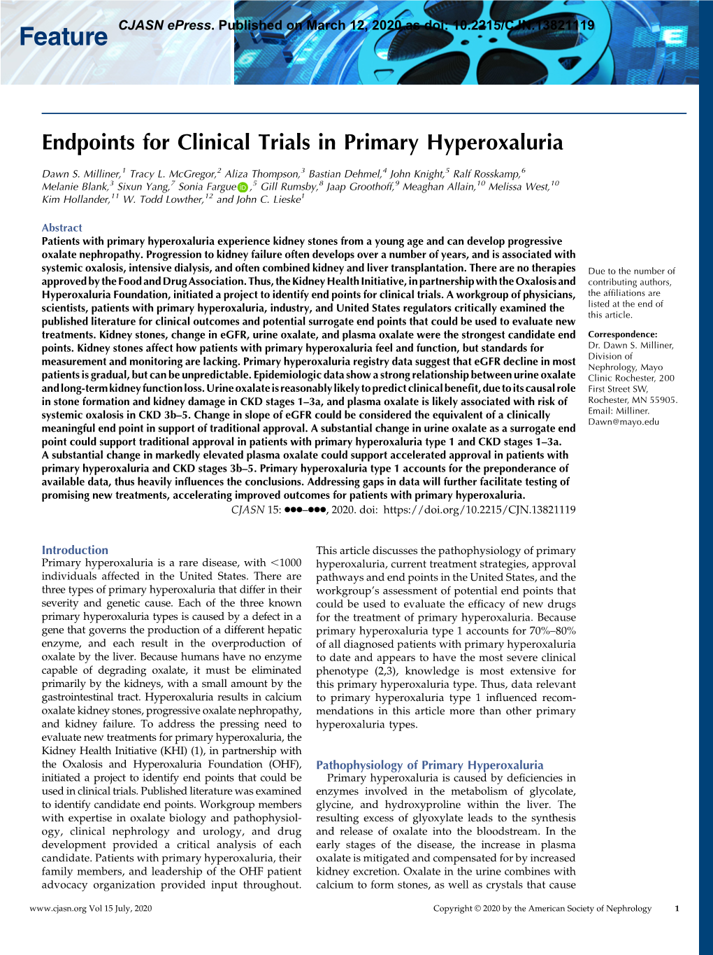 Endpoints for Clinical Trials in Primary Hyperoxaluria