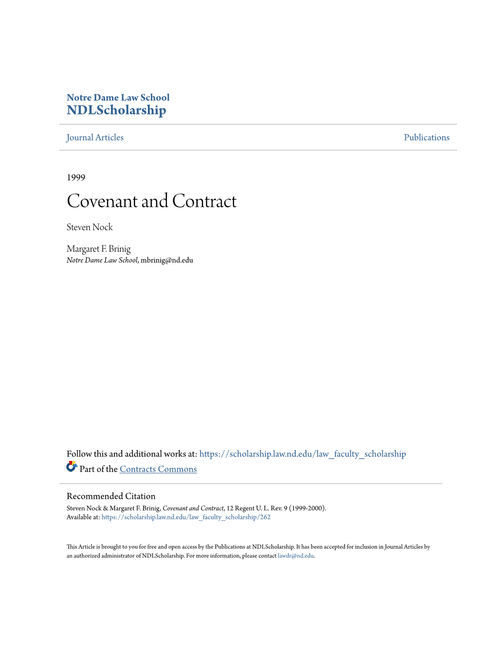 Covenant and Contract Steven Nock