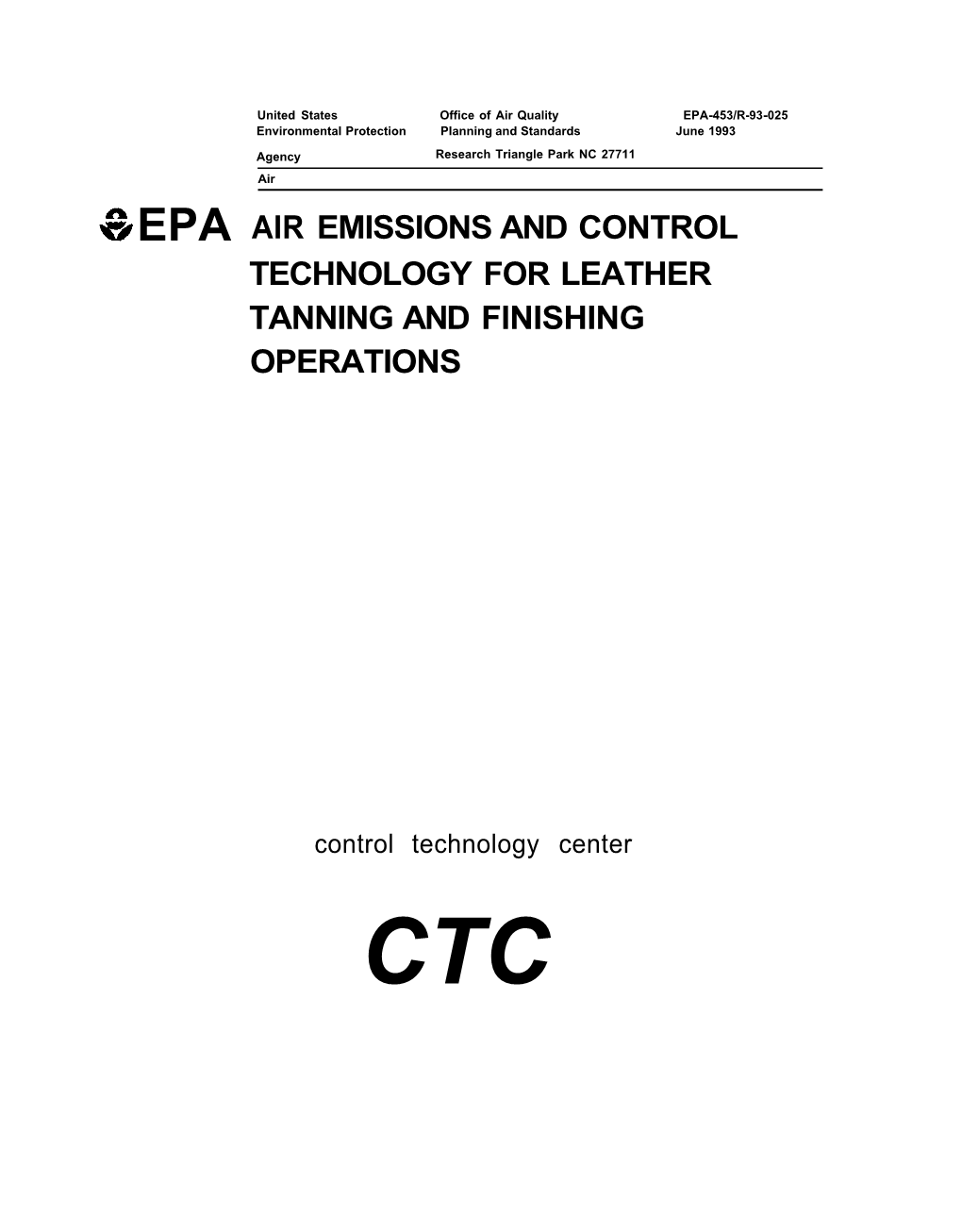 Air Emissions and Control Technology for Leather Tanning and Finishing Operations