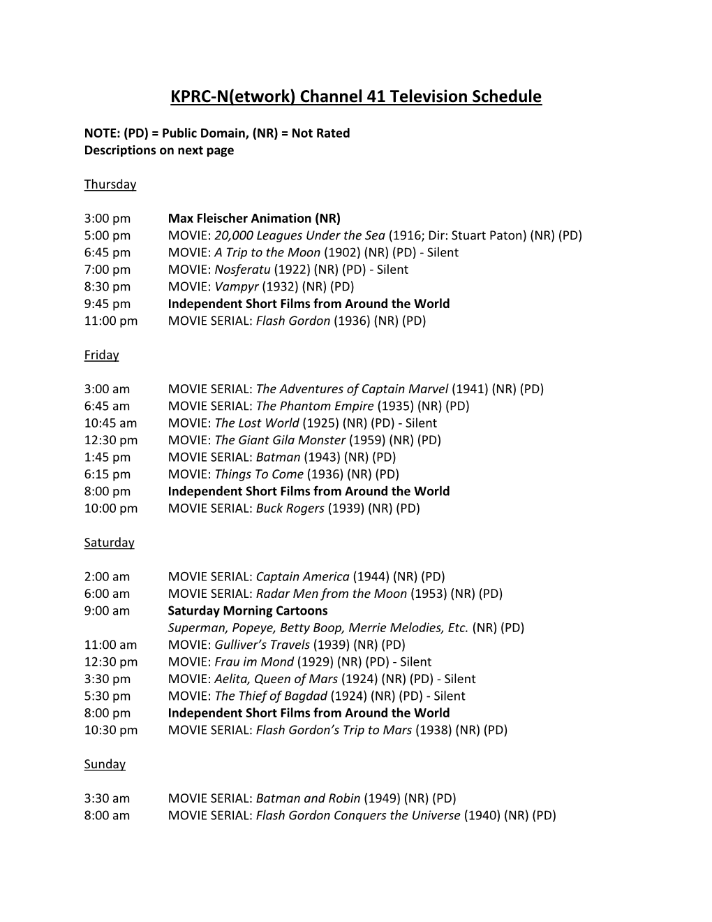 KPRC-N(Etwork) Channel 41 Television Schedule