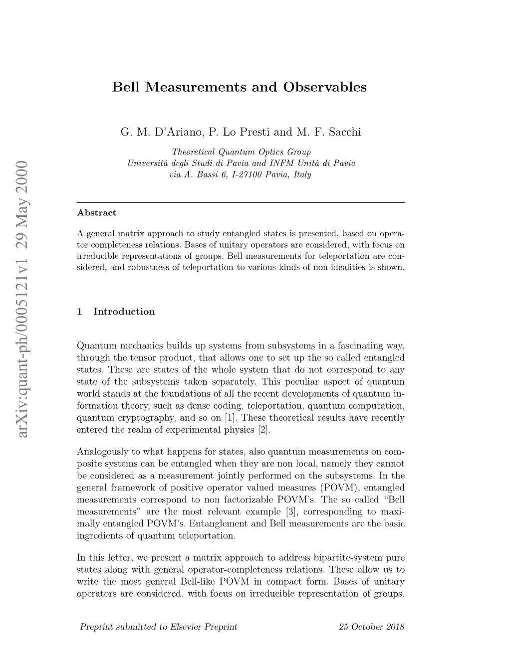 Bell Measurements and Observables