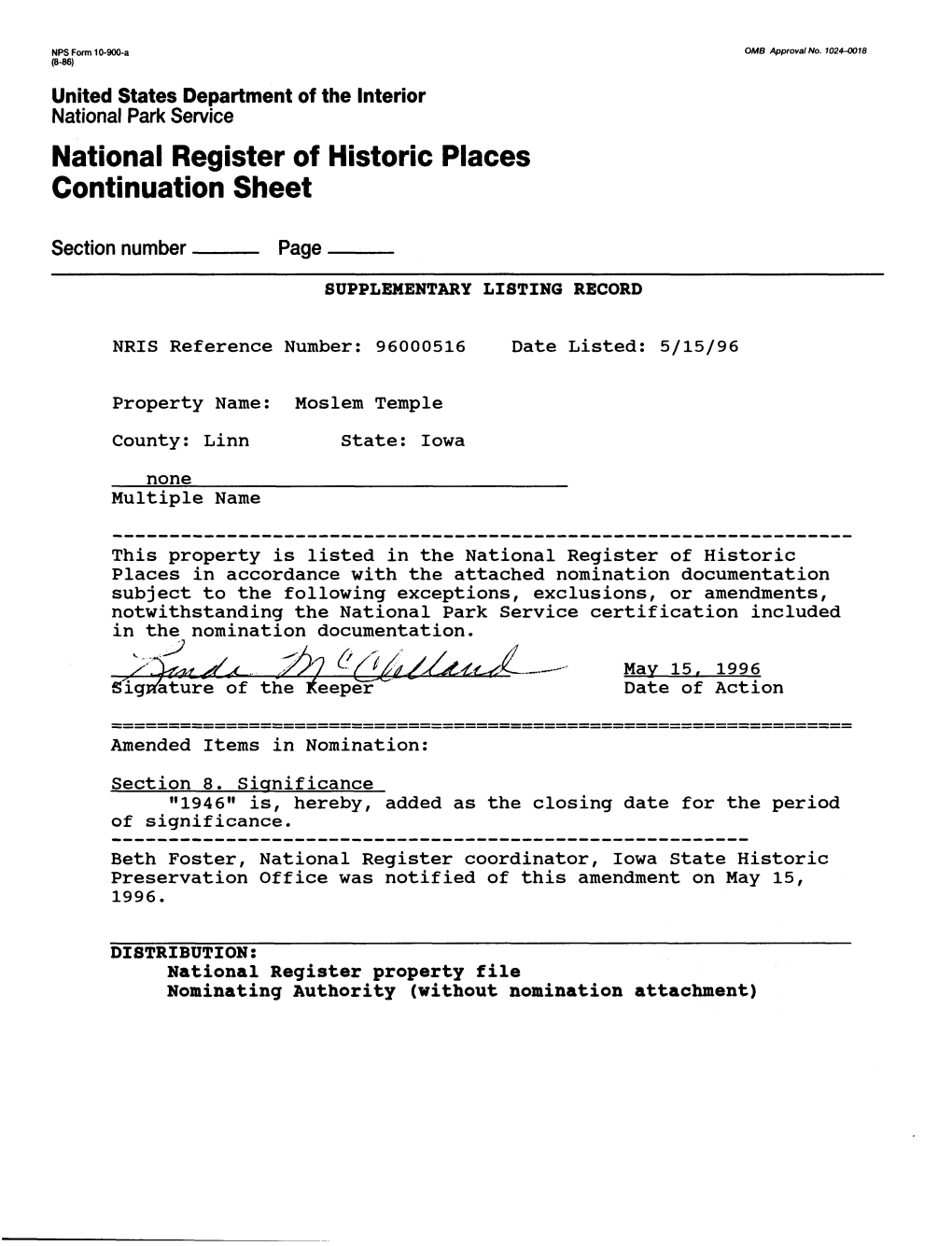 National Register of Historic Places Continuation Sheet