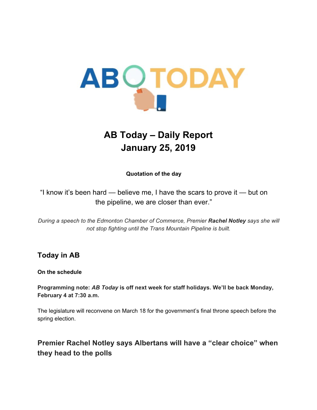 AB Today – Daily Report January 25, 2019