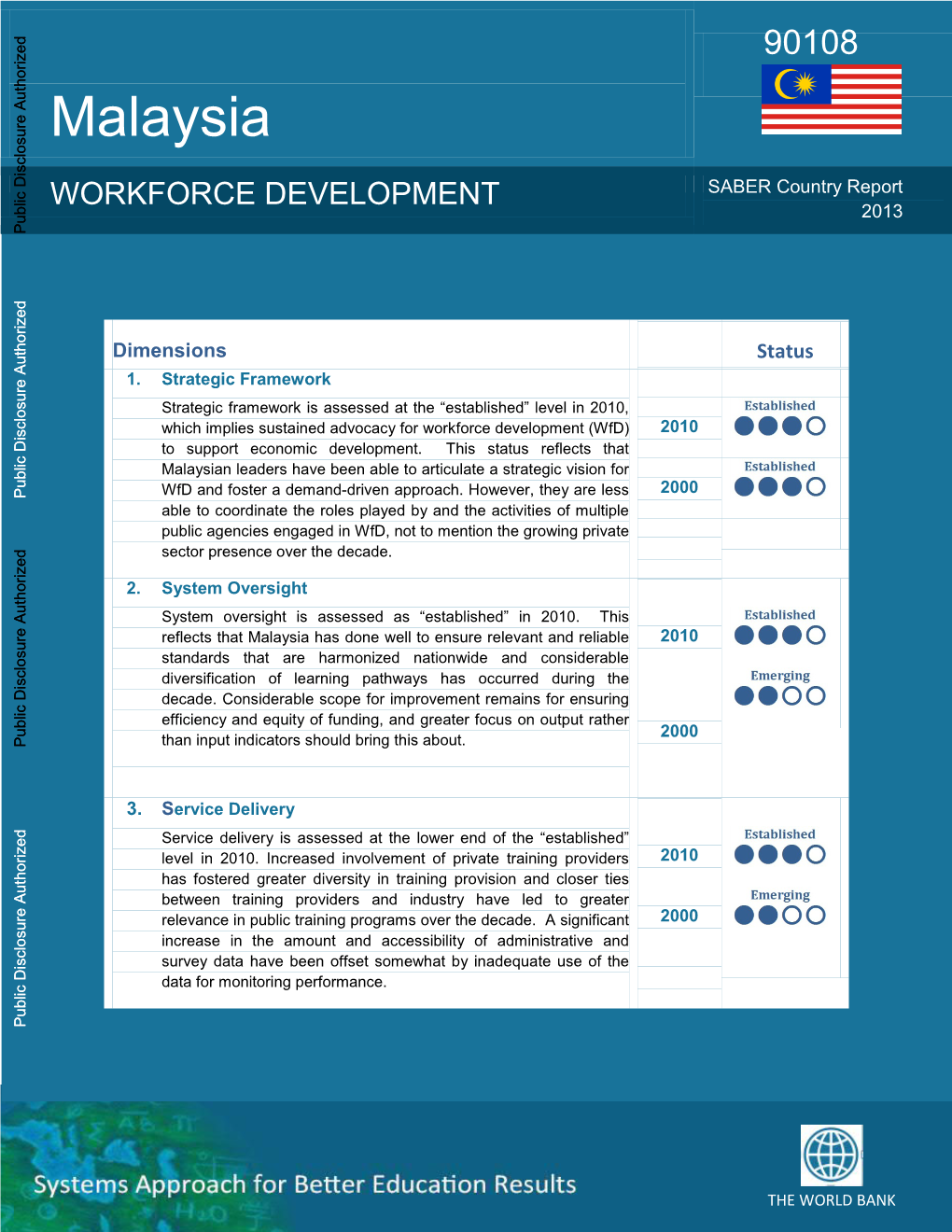 Systems Approach for Better Education Results 2 Malaysia ǀ Workforce Development Saber Country Report |2013