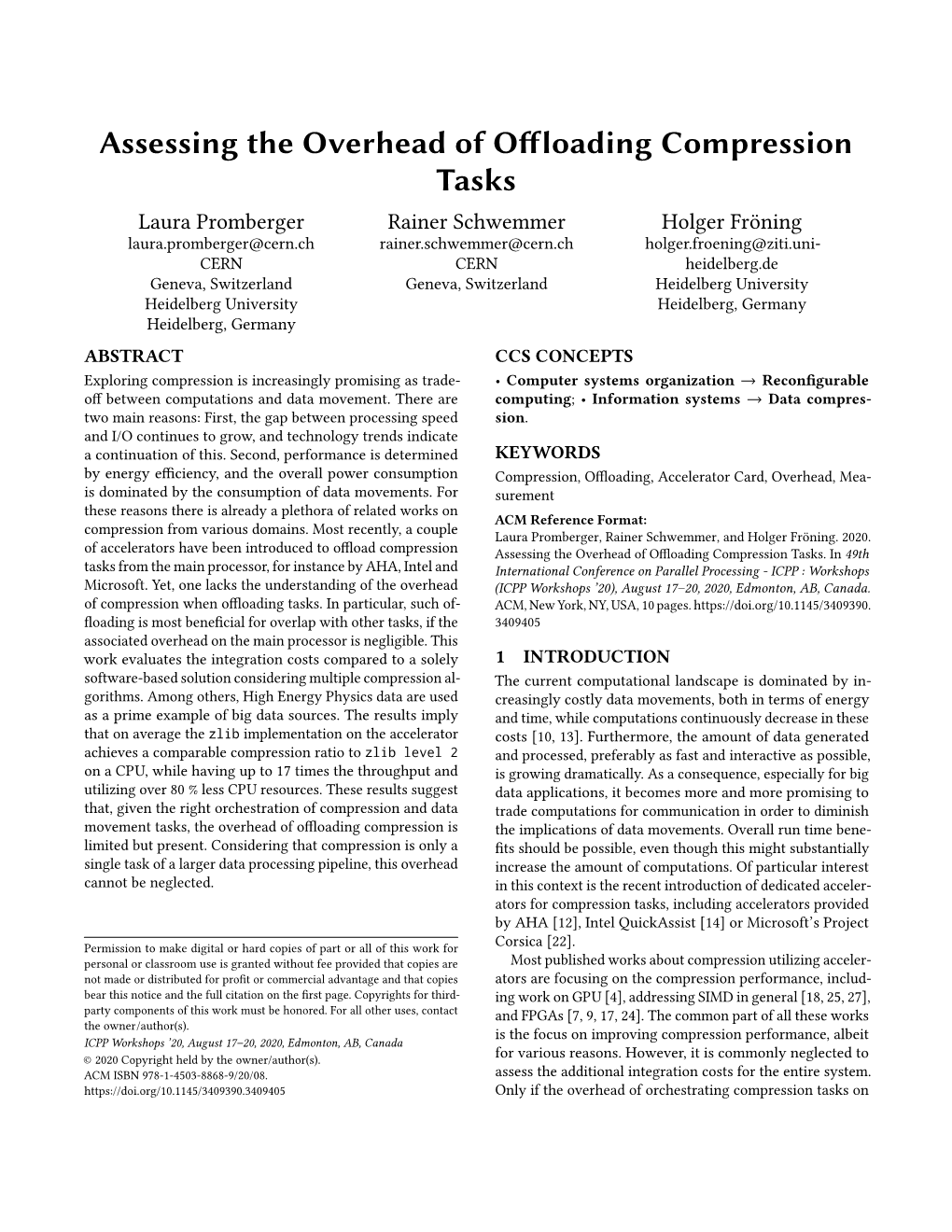 Assessing the Overhead of Offloading Compression Tasks