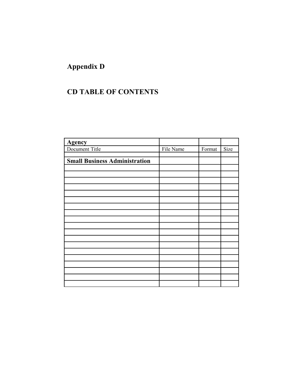 Cd Table of Contents