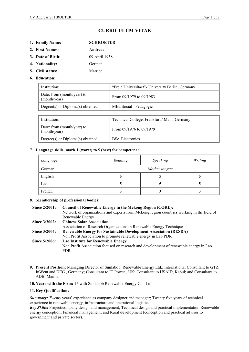 Form Tech-6 Curriculum Vitae for International Experts