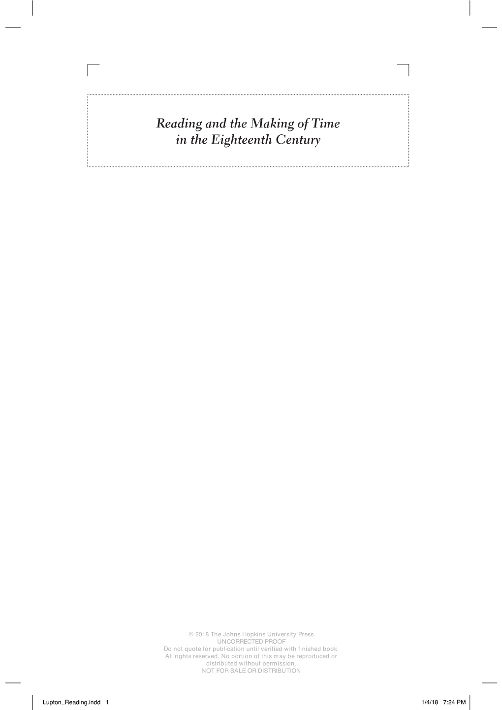 Reading and the Making of Time in the Eighteenth Century