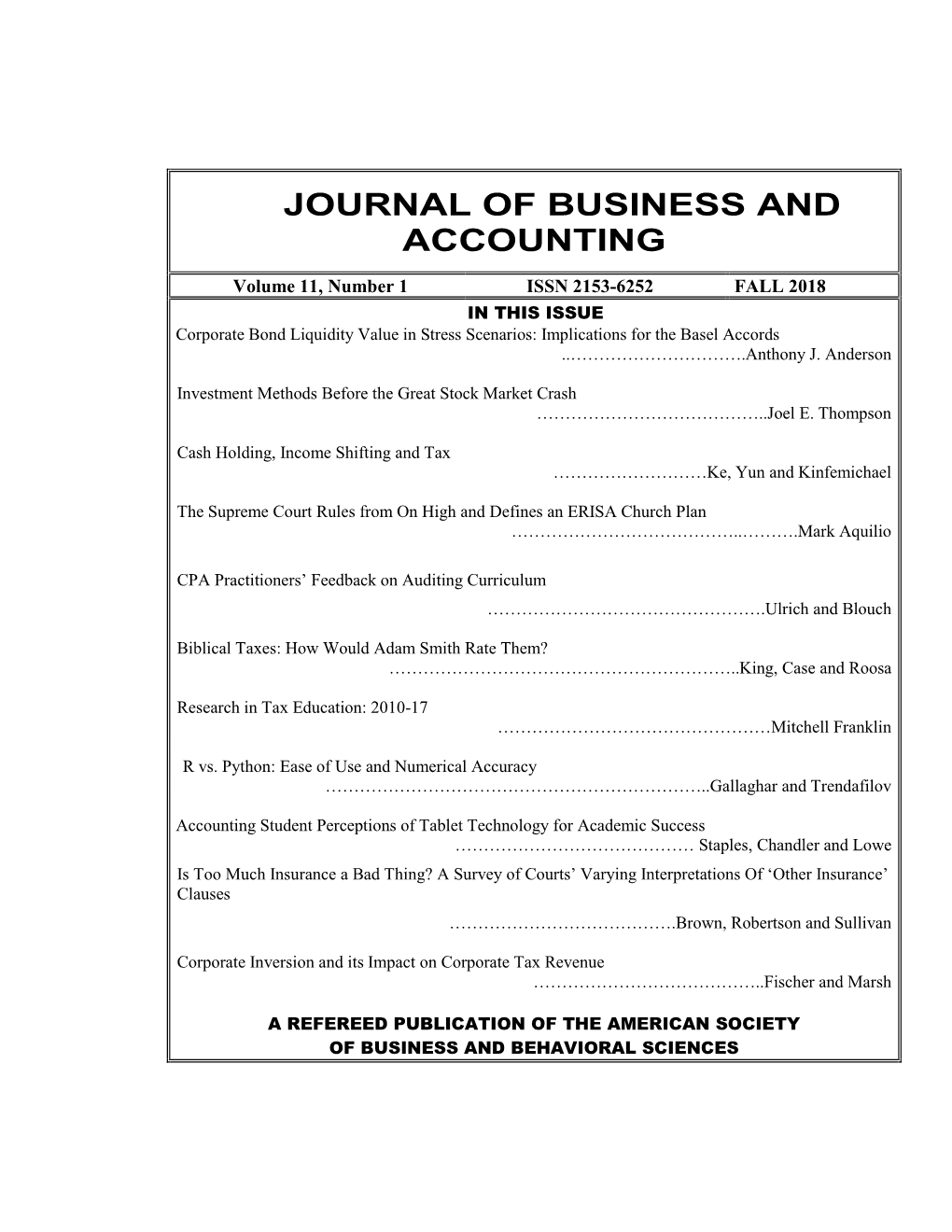 Journal of Business and Accounting