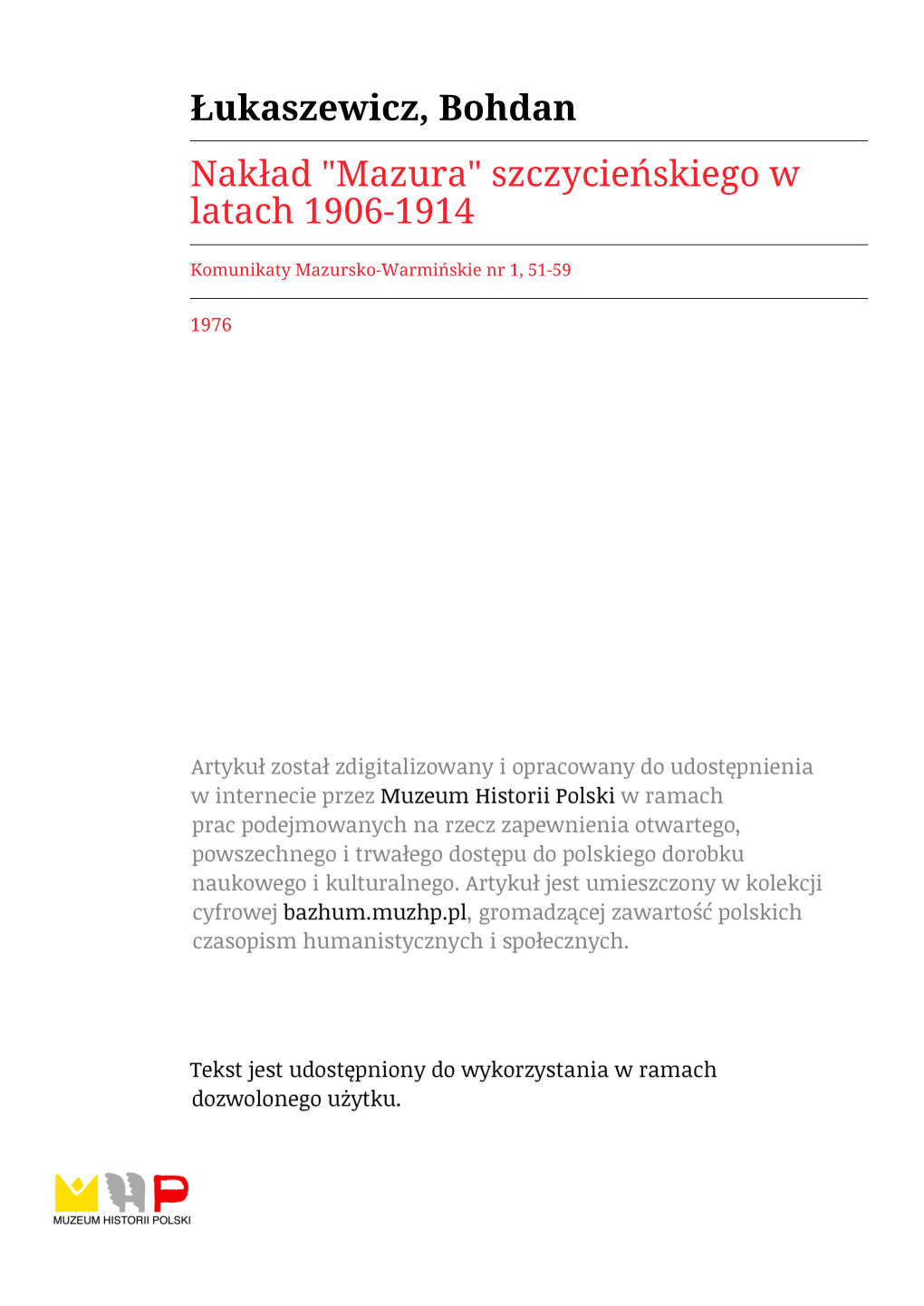 Nakład "Mazura" Szczycieńskiego W Latach 1906-1914