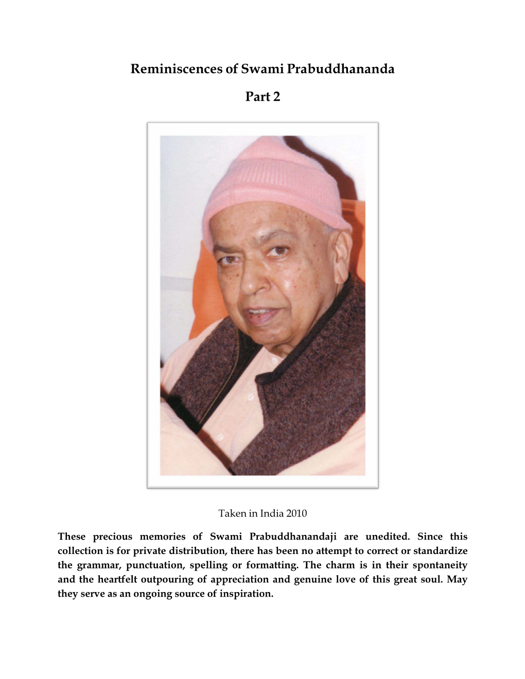 Reminiscences of Swami Prabuddhananda Part 2