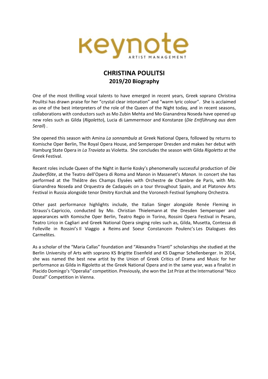 CHRISTINA POULITSI 2019/20 Biography