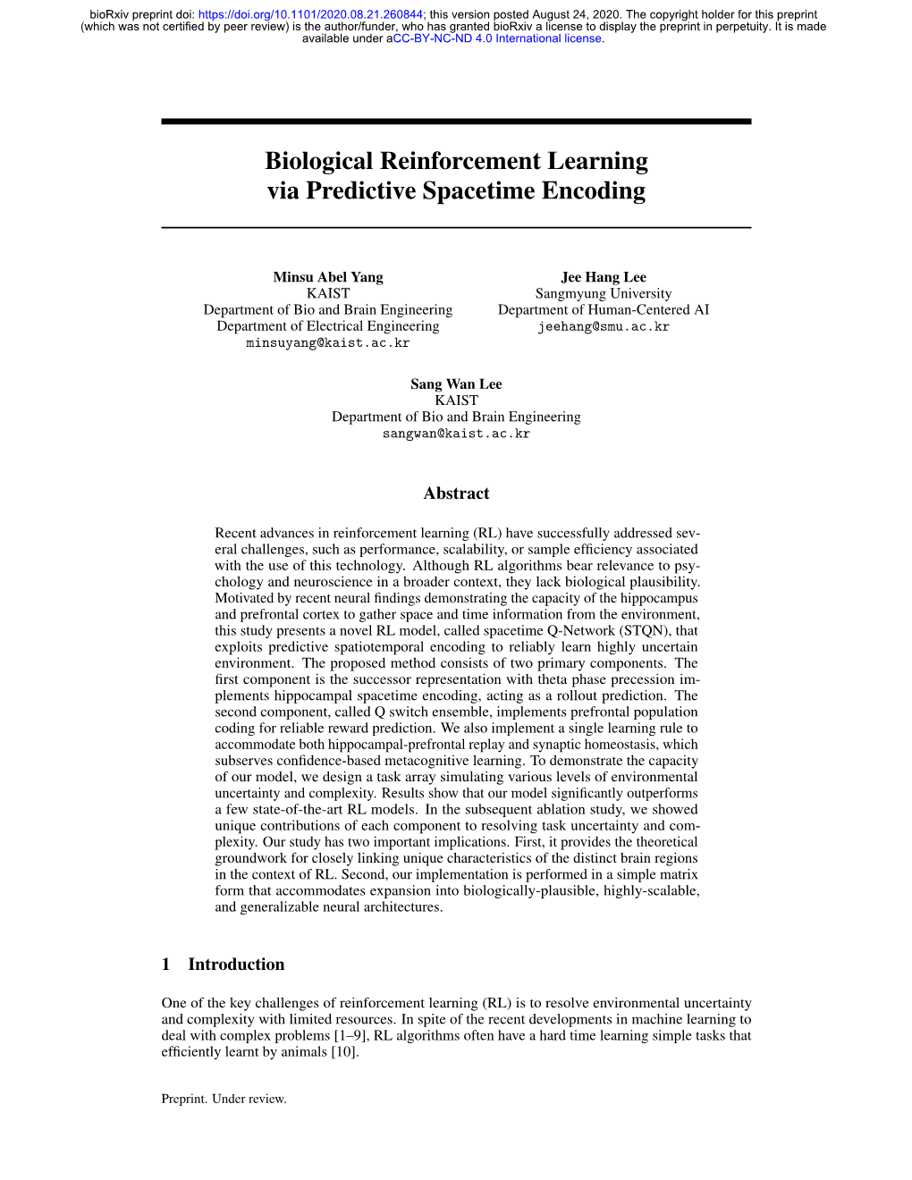 Biological Reinforcement Learning Via Predictive Spacetime Encoding