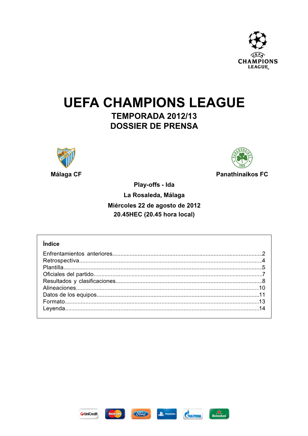 Uefa Champions League Temporada 2012/13 Dossier De Prensa