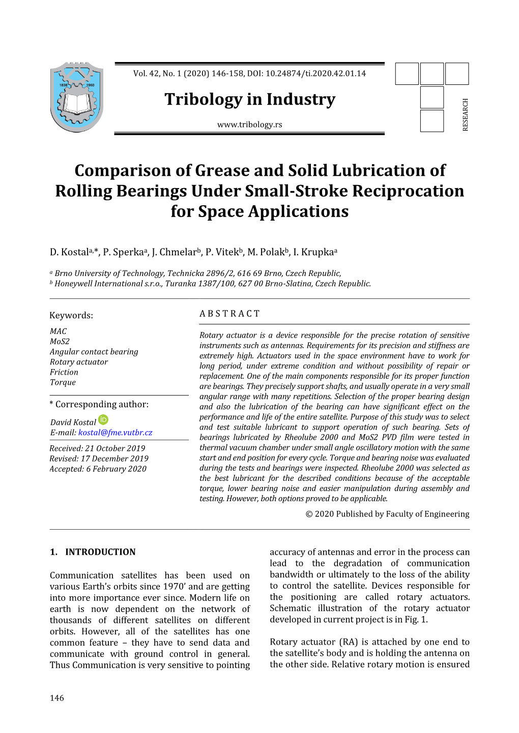 Tribology in Industry Comparison of Grease and Solid Lubrication Of