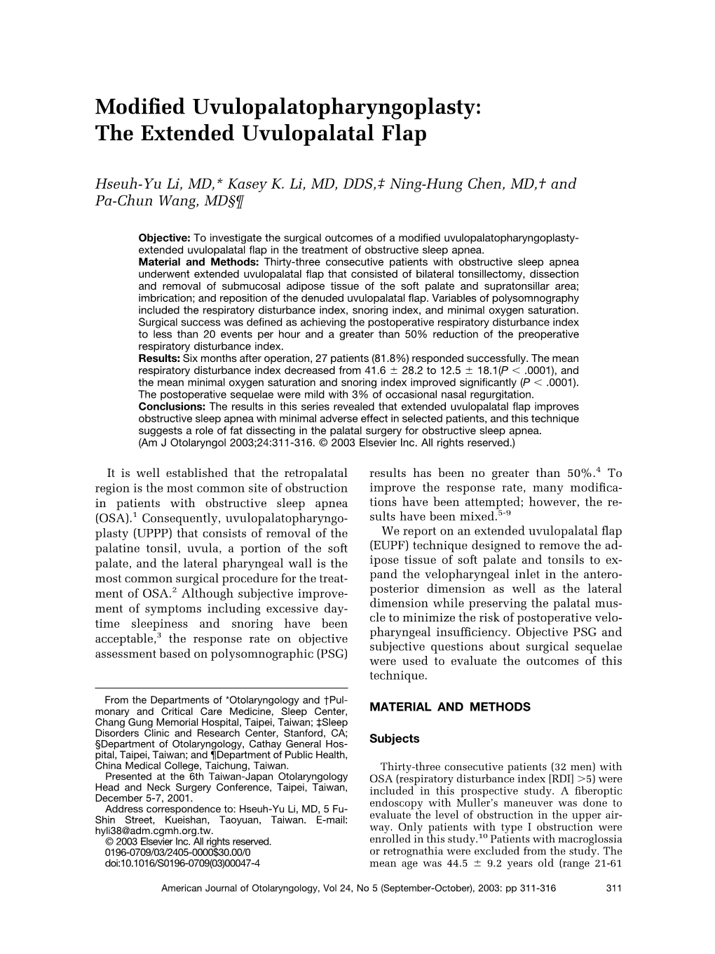 Modified Uvulopalatopharyngoplasty: the Extended Uvulopalatal Flap