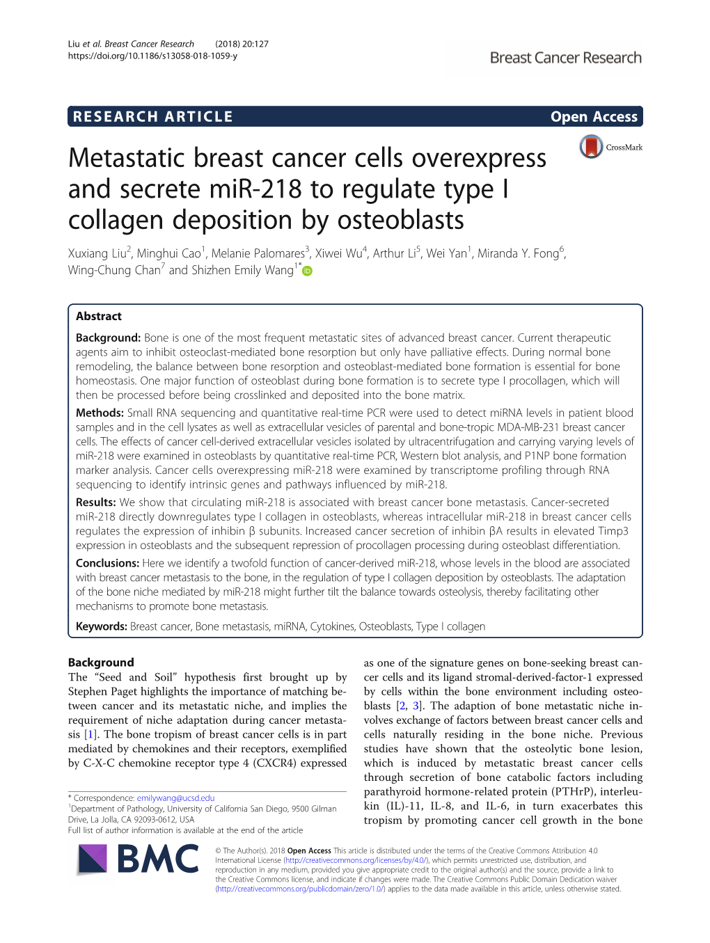 Metastatic Breast Cancer Cells Overexpress and Secrete Mir-218