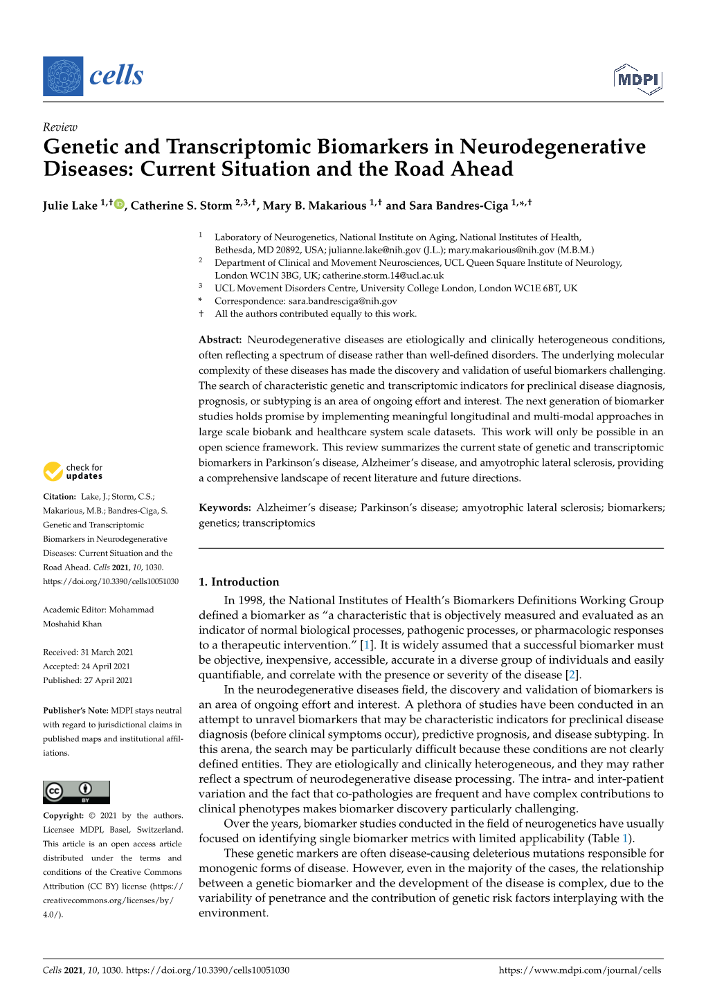 Genetic and Transcriptomic Biomarkers in Neurodegenerative Diseases: Current Situation and the Road Ahead