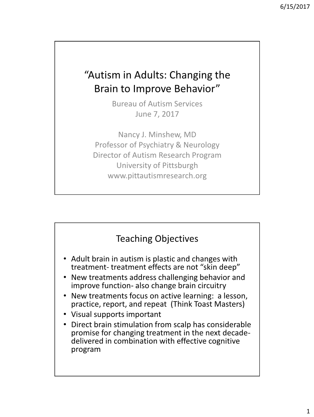 “The Brain in Autism: Basis for Ability, Disability & Treatment”