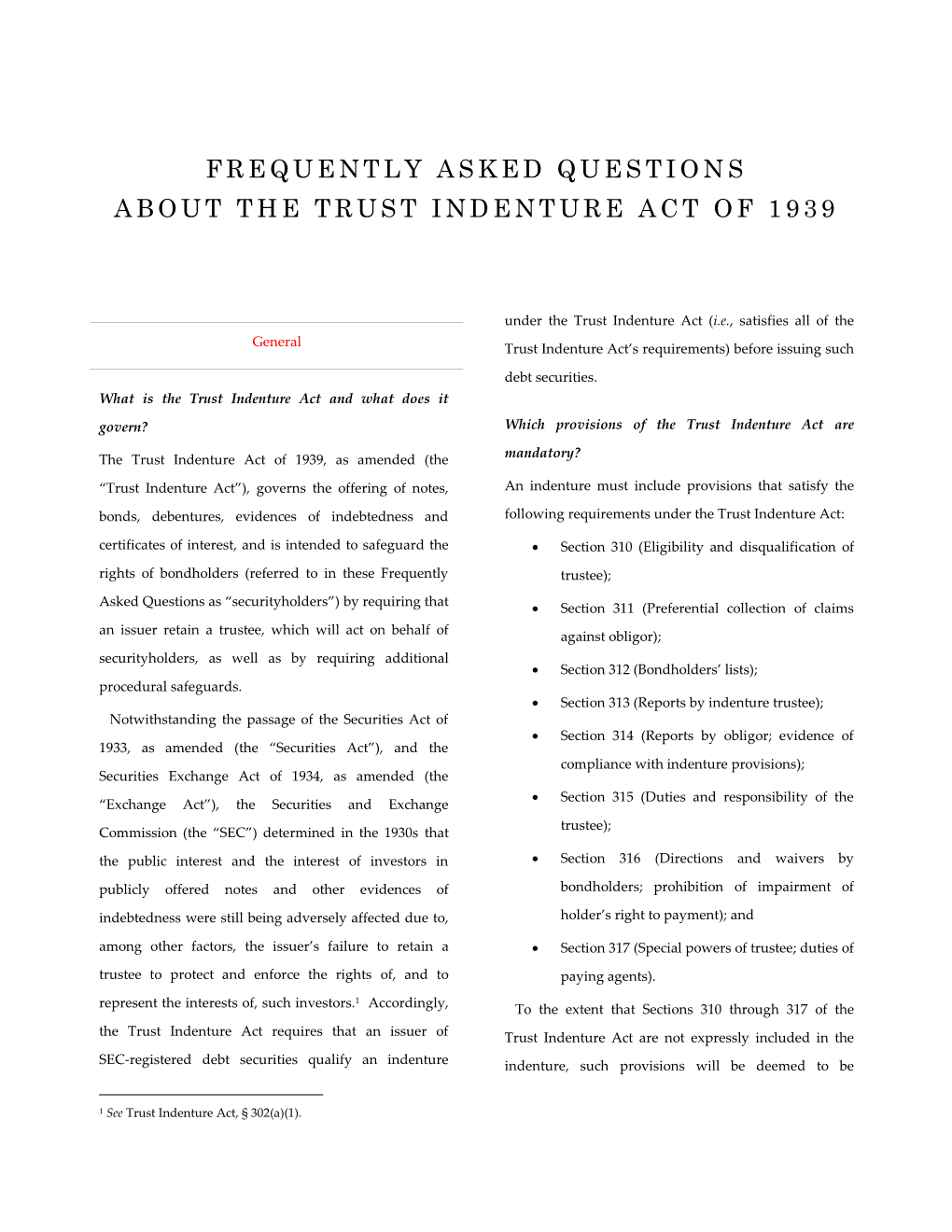 Frequently Asked Questions About the Trust Indenture Act of 1939