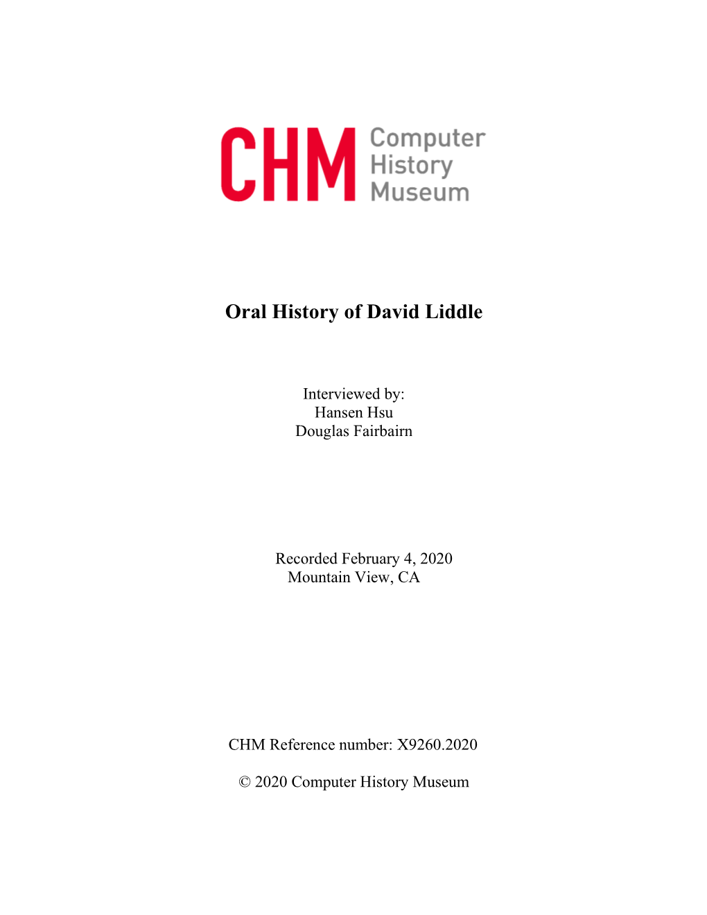 Oral History of David Liddle