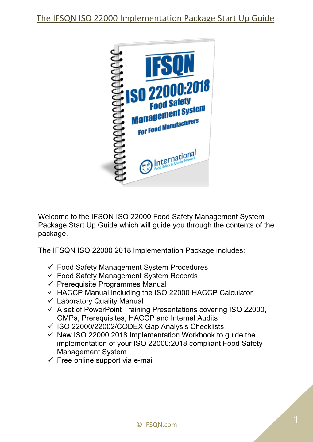 The IFSQN ISO 22000 Implementation Package Start up Guide