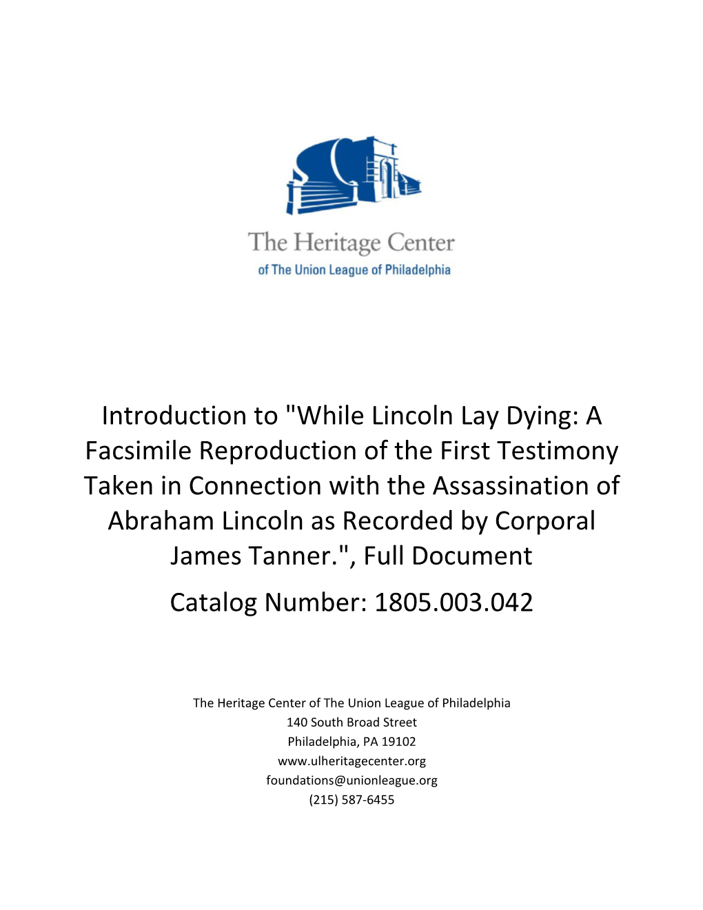 Introduction to "While Lincoln Lay Dying: a Facsimile Reproduction Of