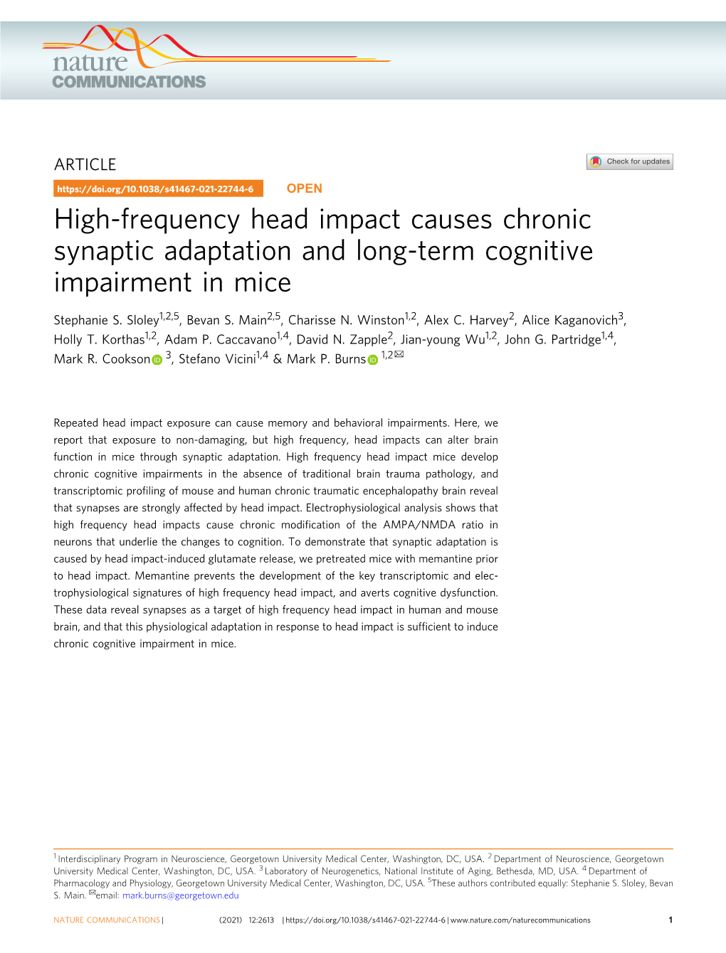 High-Frequency Head Impact Causes Chronic Synaptic Adaptation and Long-Term Cognitive Impairment in Mice