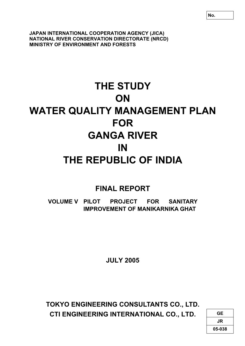 The Study on Water Quality Management Plan for Ganga River in the Republic of India