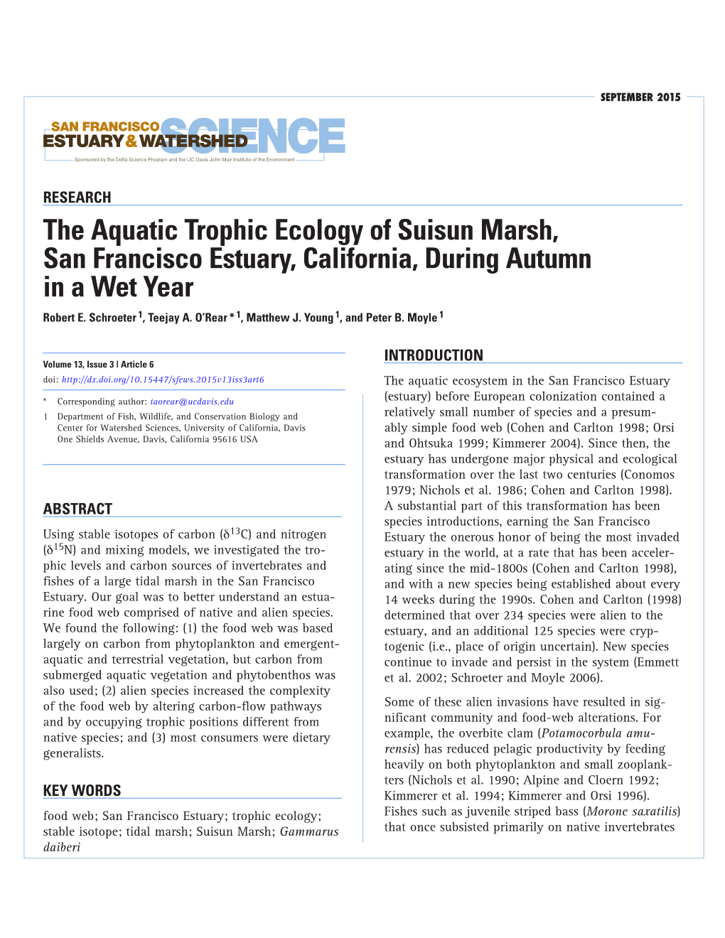 The Aquatic Trophic Ecology of Suisun Marsh, San Francisco Estuary, California, During Autumn in a Wet Year Robert E