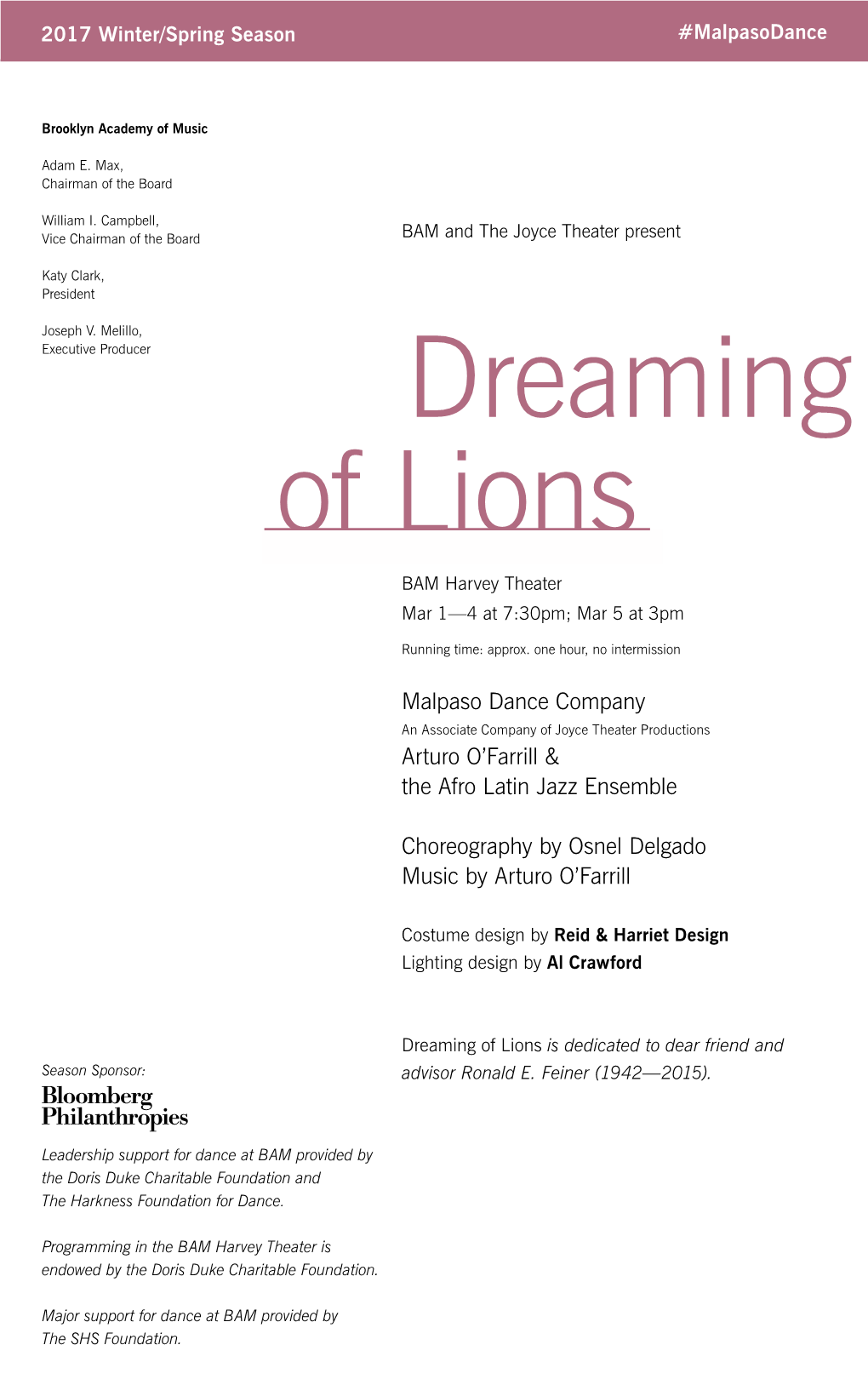 Dreaming of Lions BAM Harvey Theater Mar 1—4 at 7:30Pm; Mar 5 at 3Pm