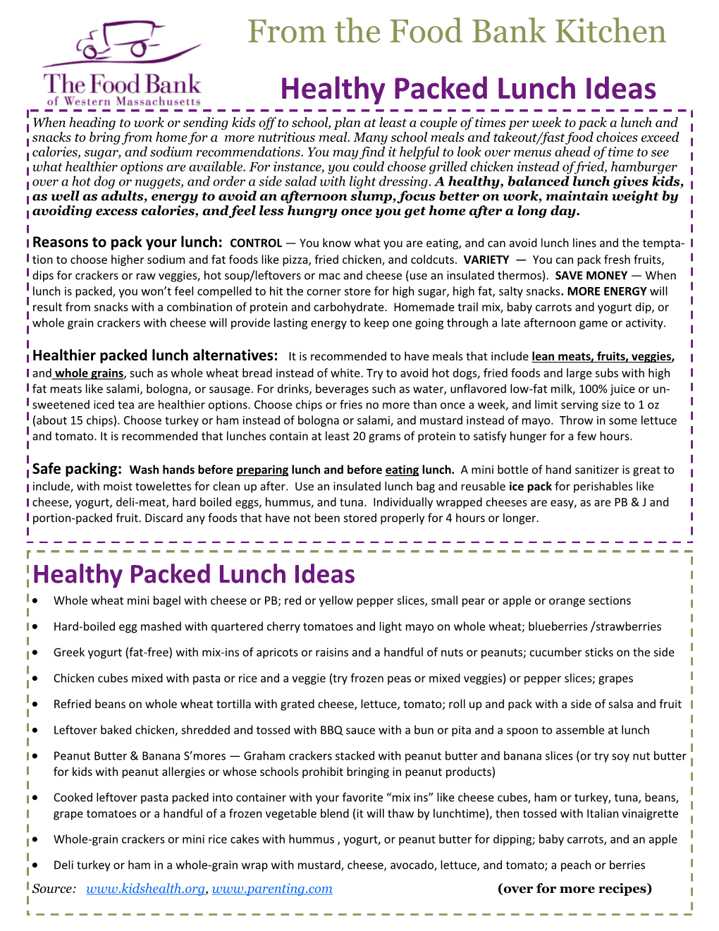 From the Food Bank Kitchen Healthy Packed Lunch Ideas