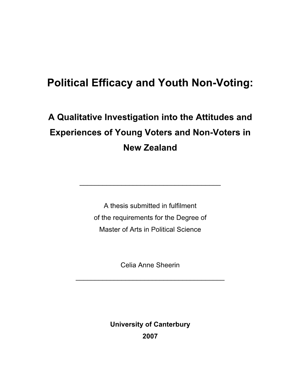 Political Efficacy and Youth Non-Voting