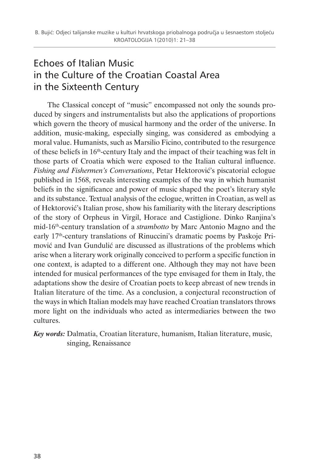 Echoes of Italian Music in the Culture of the Croatian Coastal Area in the Sixteenth Century