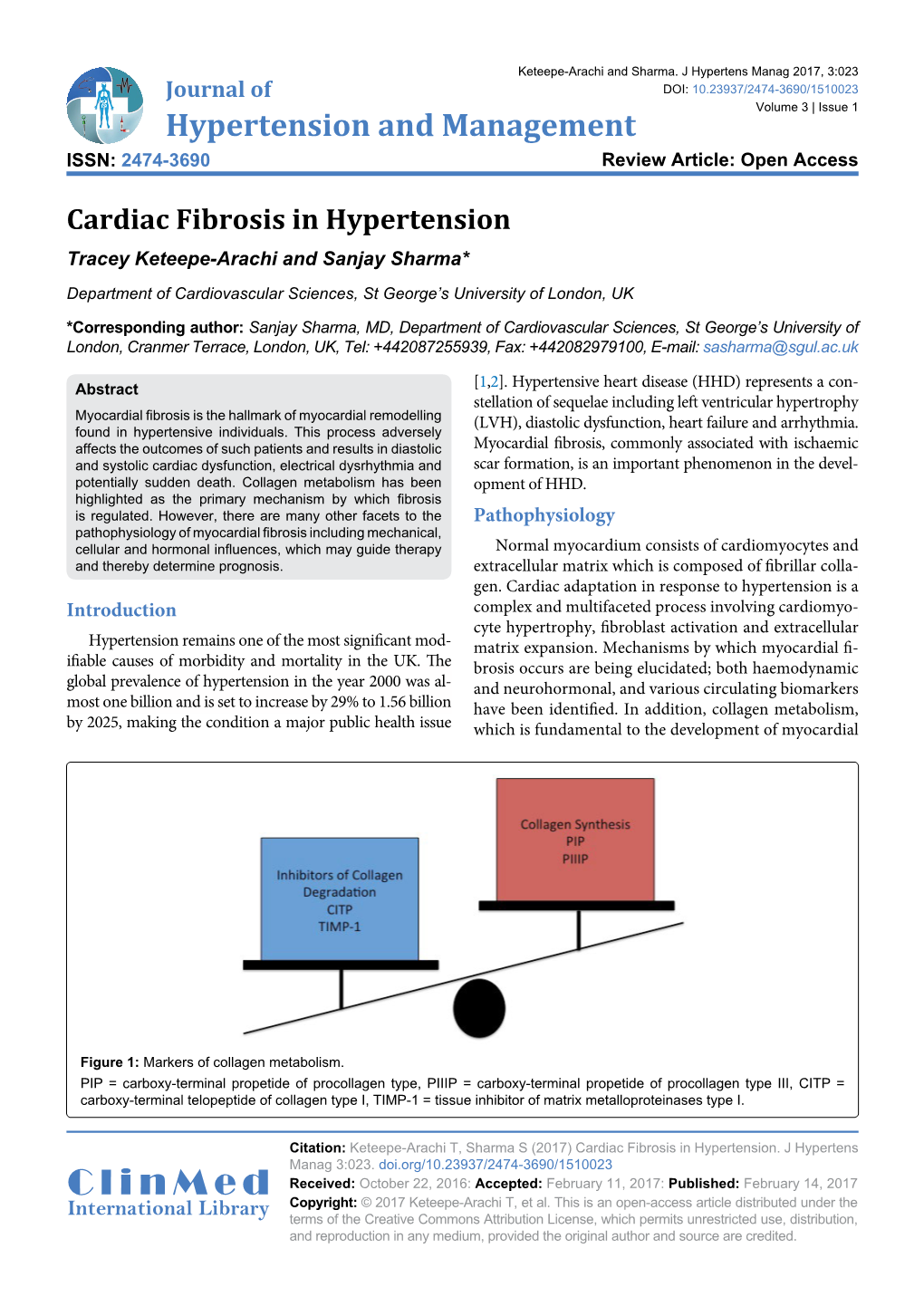Cardiac Fibrosis in Hypertension Tracey Keteepe-Arachi and Sanjay Sharma* Department of Cardiovascular Sciences, St George’S University of London, UK