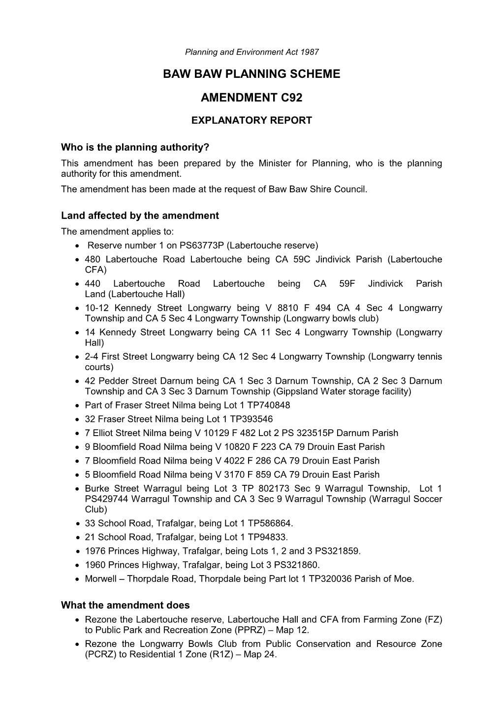 Baw Baw Planning Scheme Amendment