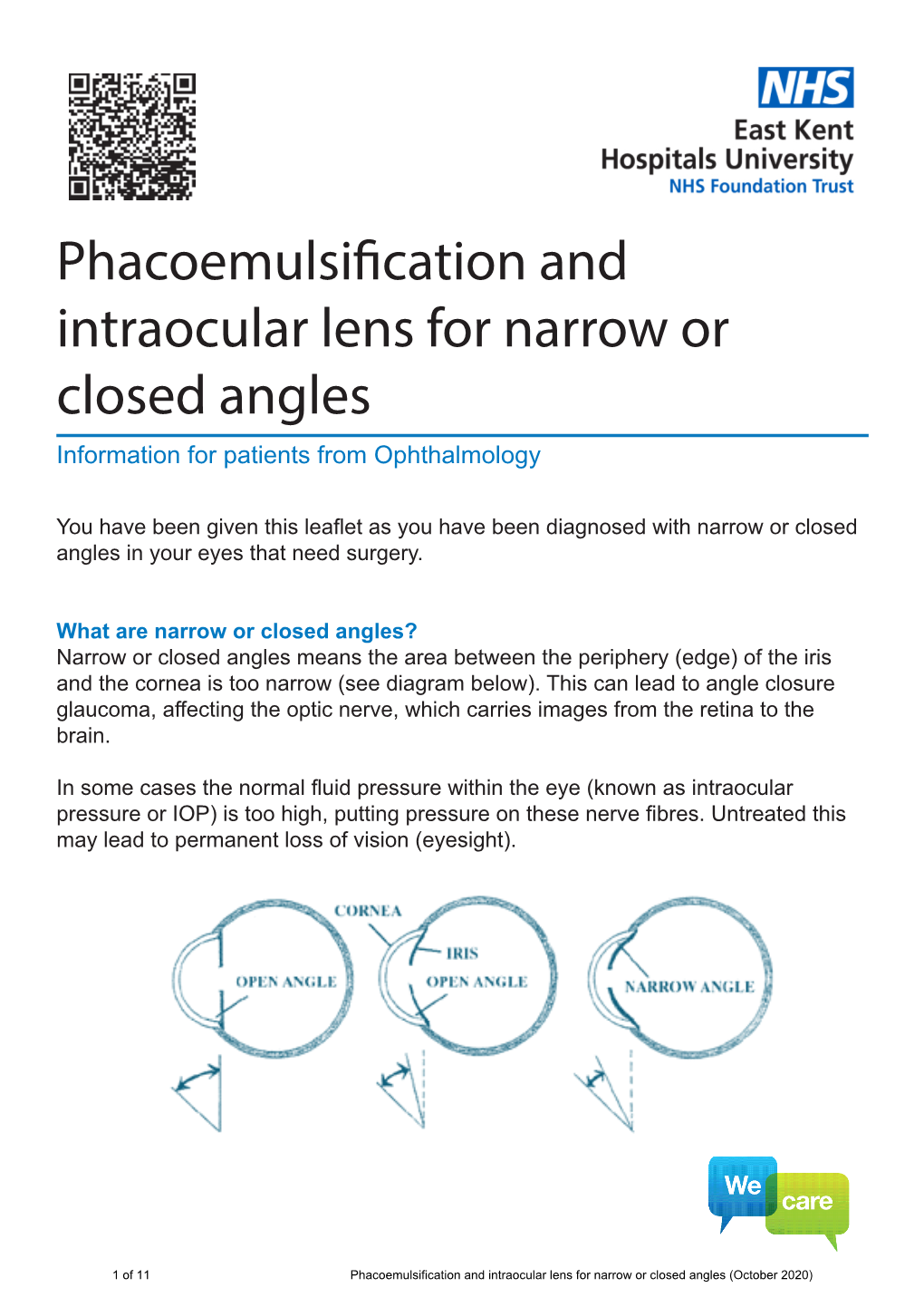 Phacoemulsification and Intraocular Lens for Narrow Or Closed Angles Information for Patients from Ophthalmology