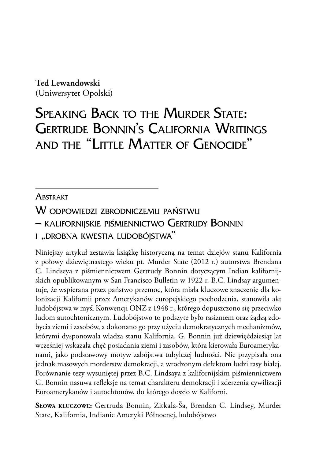 Gertrude Bonnin's California Writings And