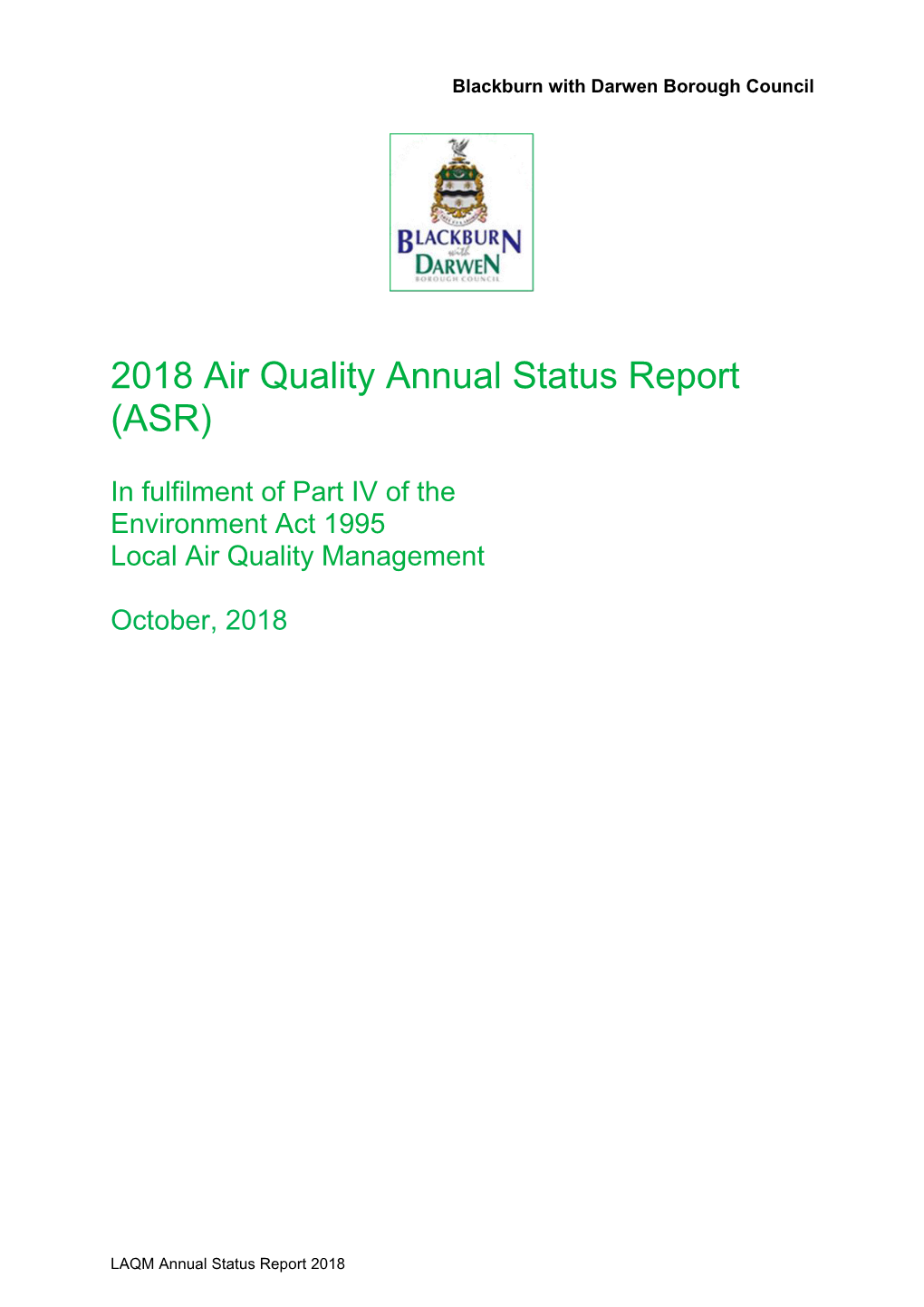 Air Quality: Annual Status Report 2018