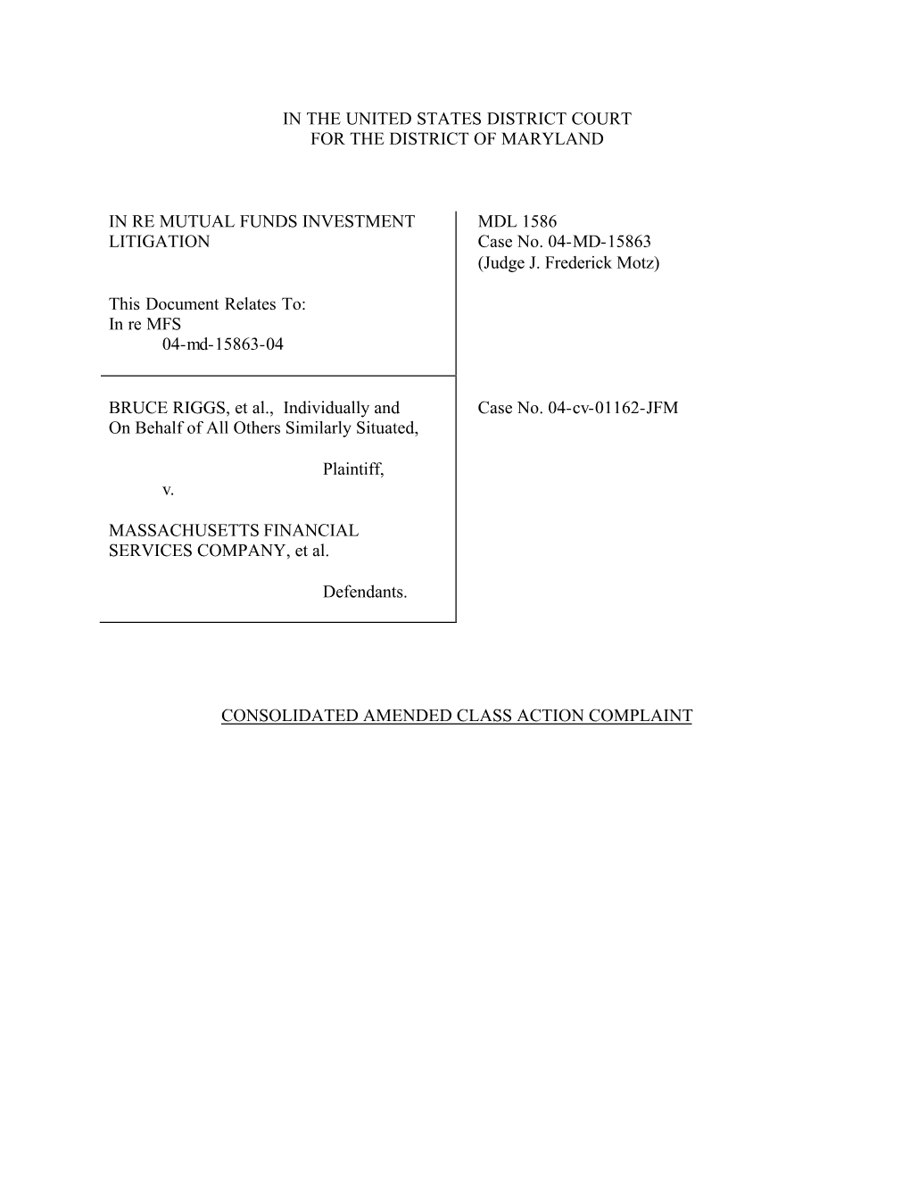 In Re Mutual Funds Investment Litigation 04-MD-15863