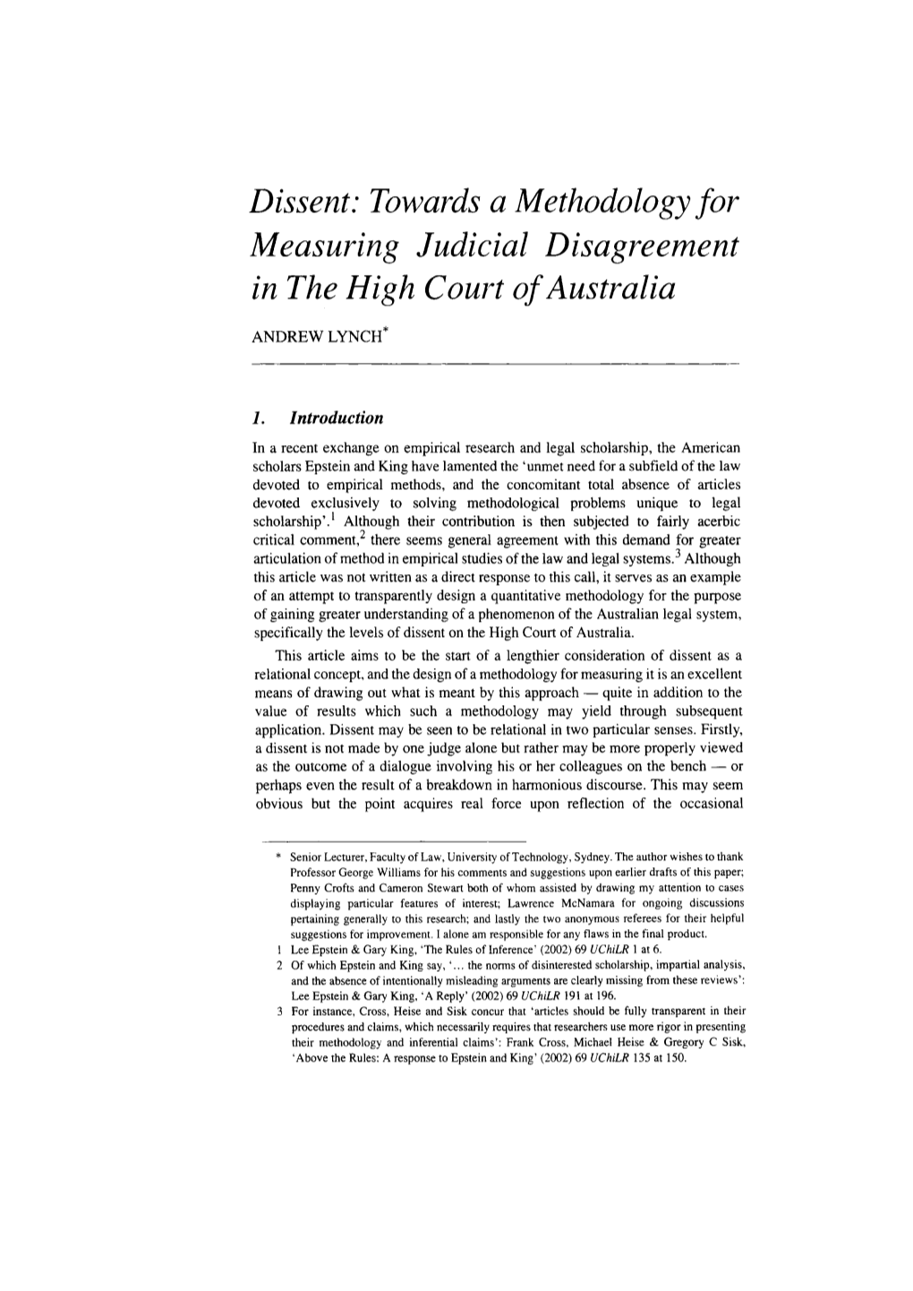 Dissent: Towards a Methodology for Measuring Judicial Disagreement in the High Court of Australia