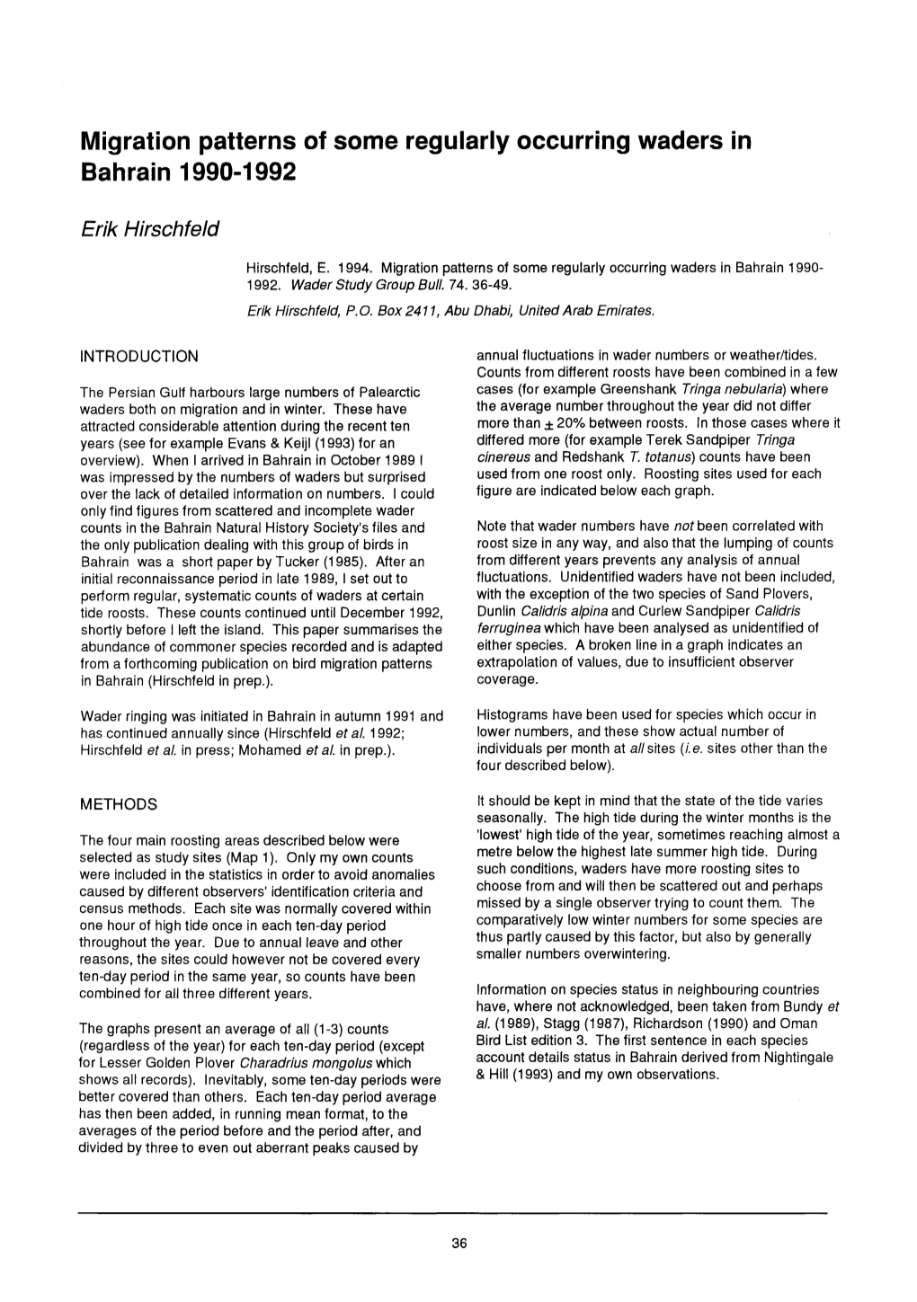 Migration Patterns of Some Regularly Occurring Waders in Bahrain 1990-1992