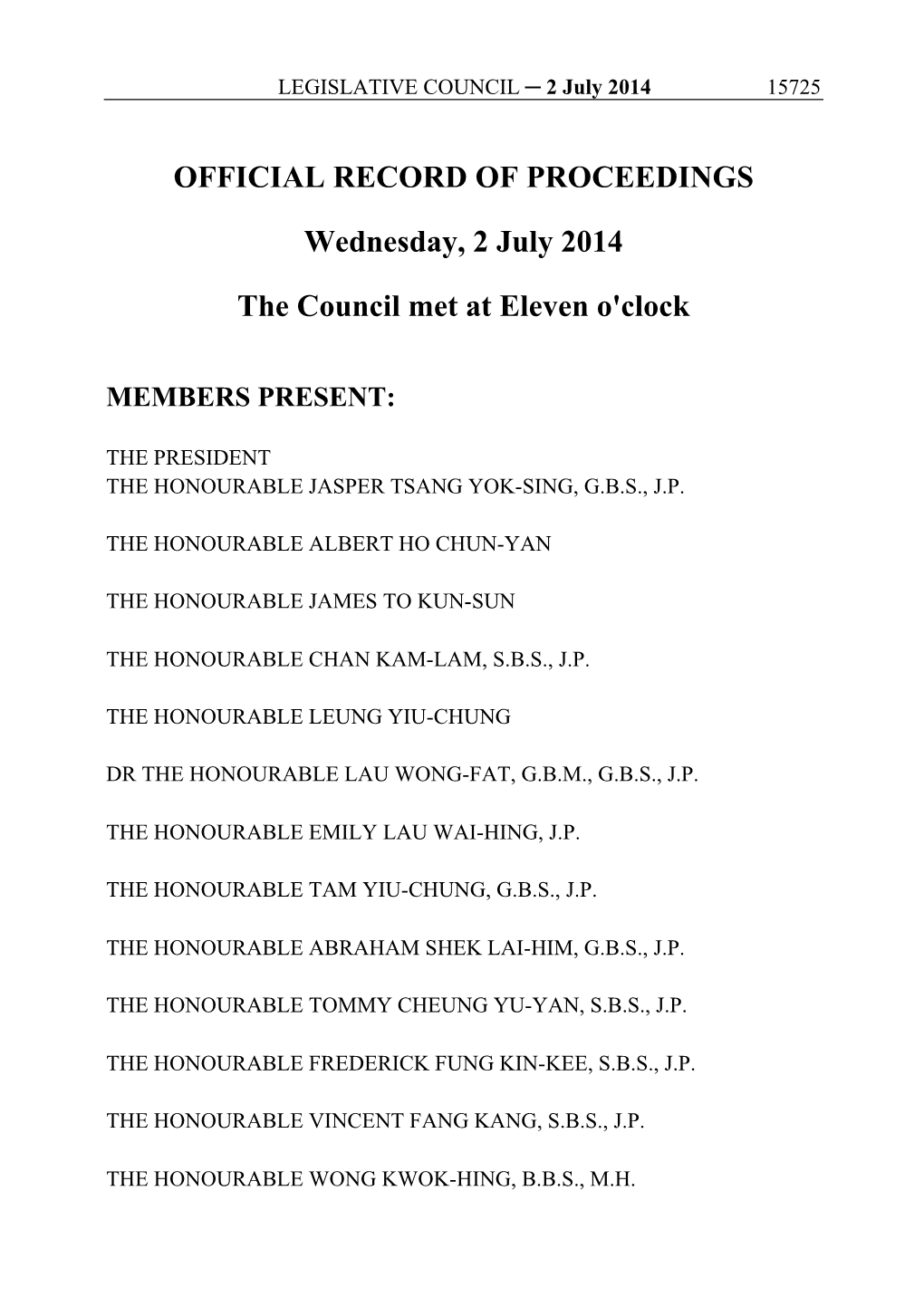 OFFICIAL RECORD of PROCEEDINGS Wednesday, 2 July