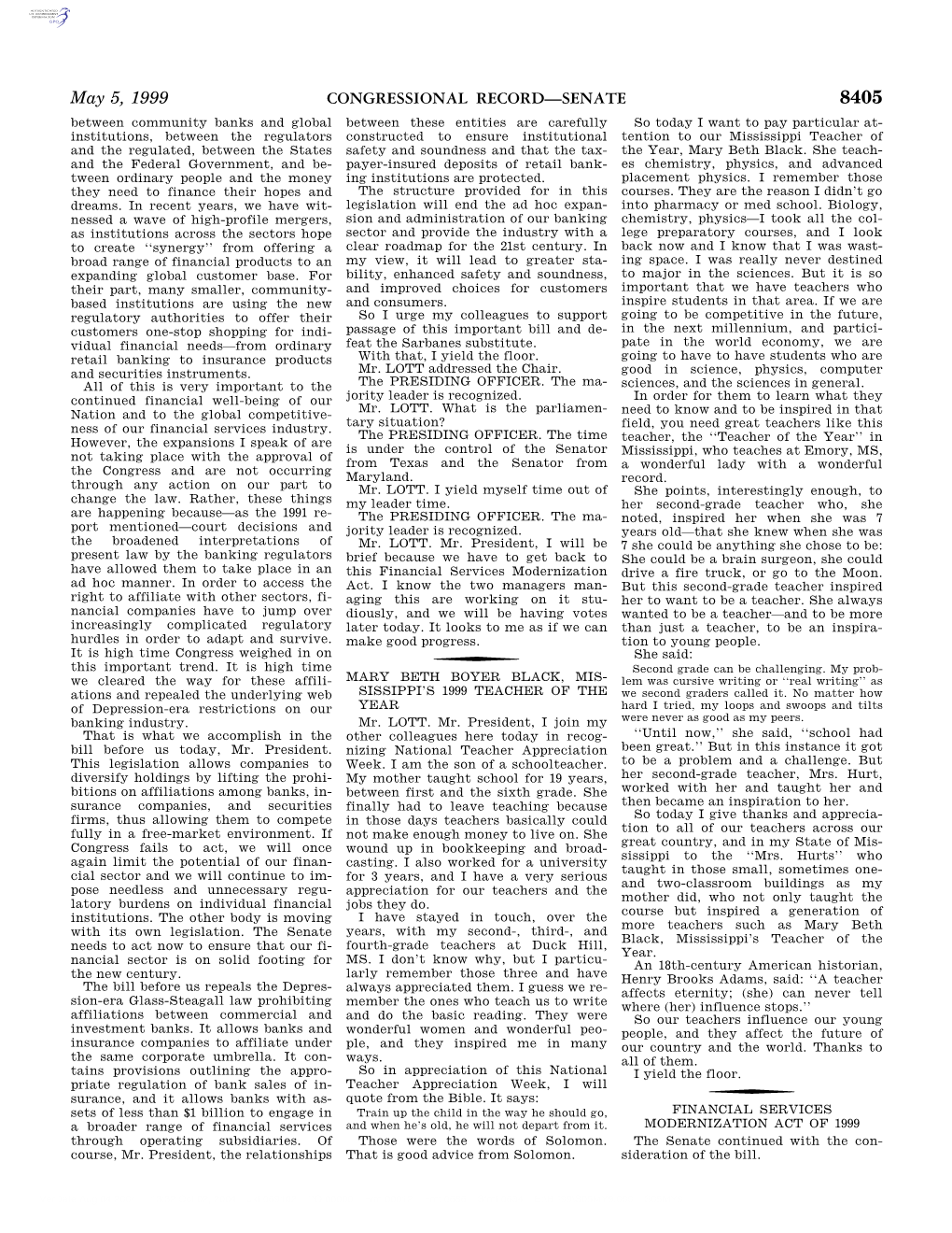 CONGRESSIONAL RECORD—SENATE May 5, 1999 Mr